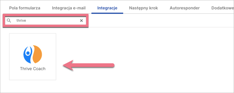 Wybór integracji Thrive Coach w Landingi