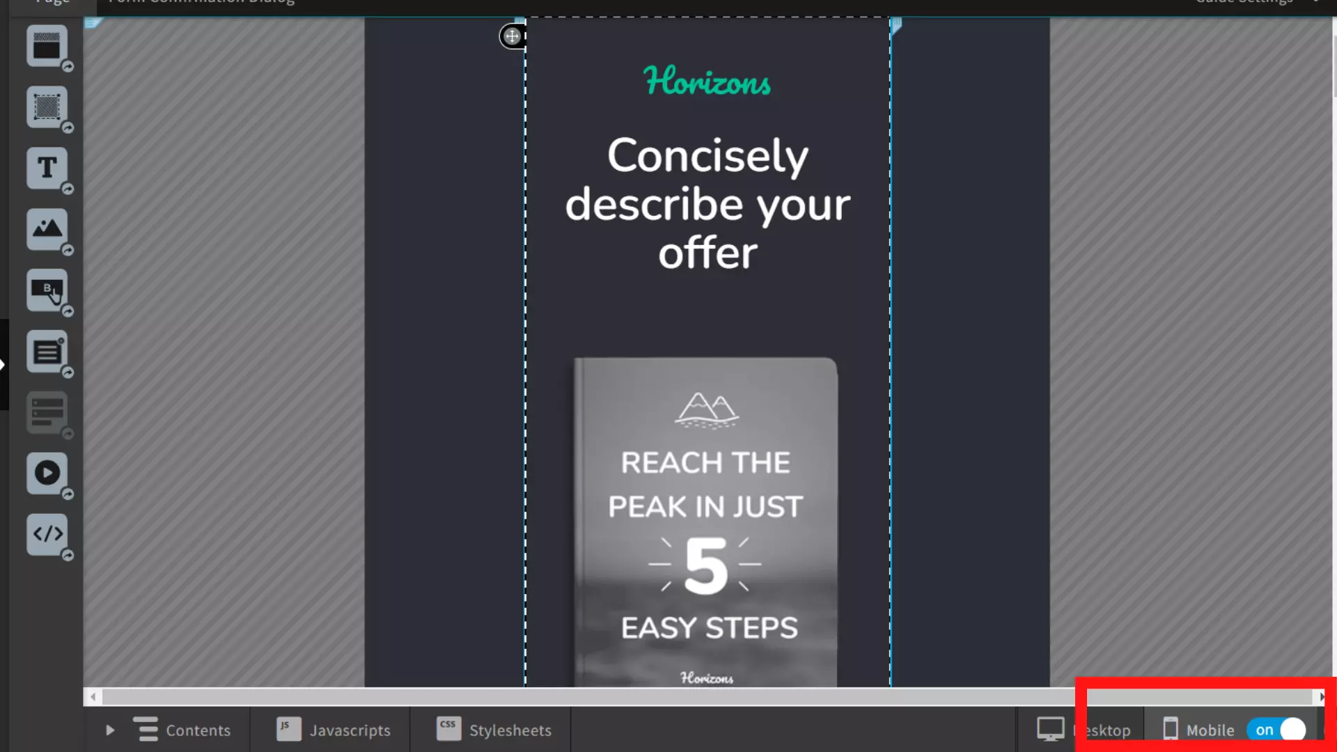 Widok mobilny w Unbounce