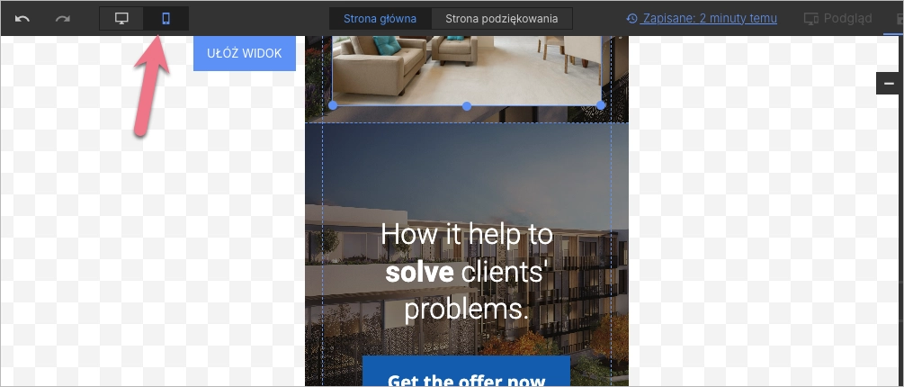 Edytowanie widoku mobilnego landing page'a w Landingi