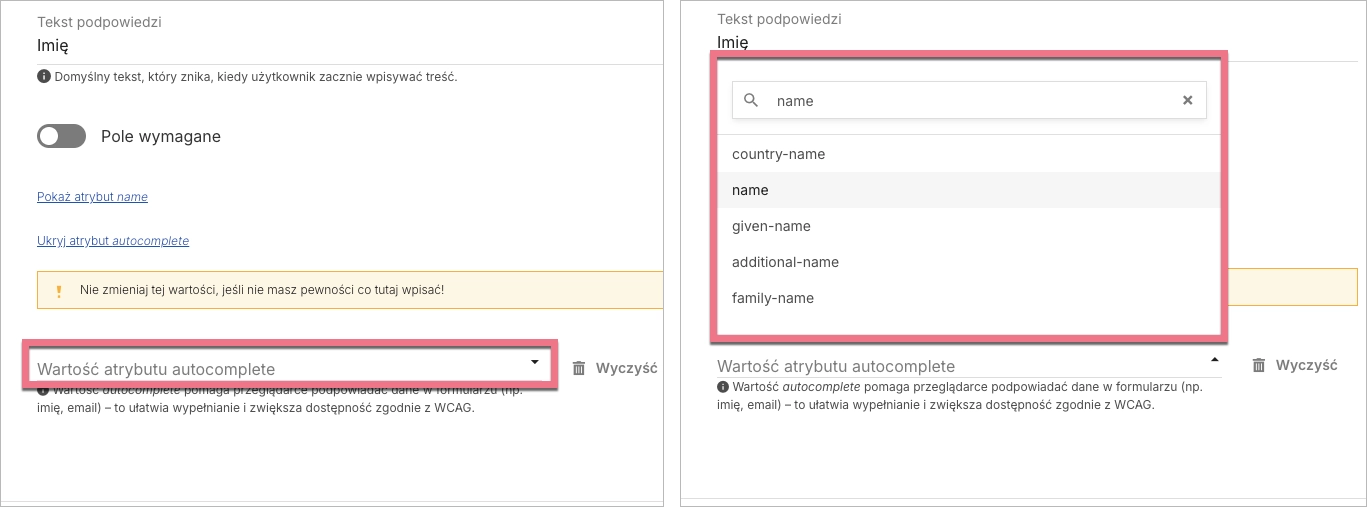 Włączanie opcji autocomplete