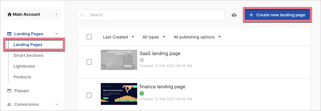 Landingi platform view