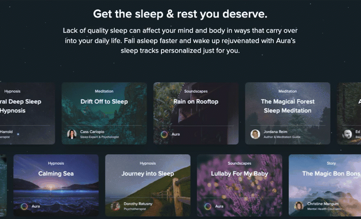 app landing page gallery Aura Health