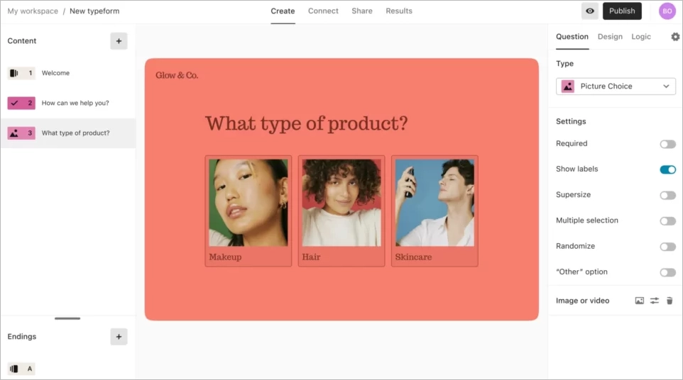 Narzędzie CRO do budowanie formularzy Typeform