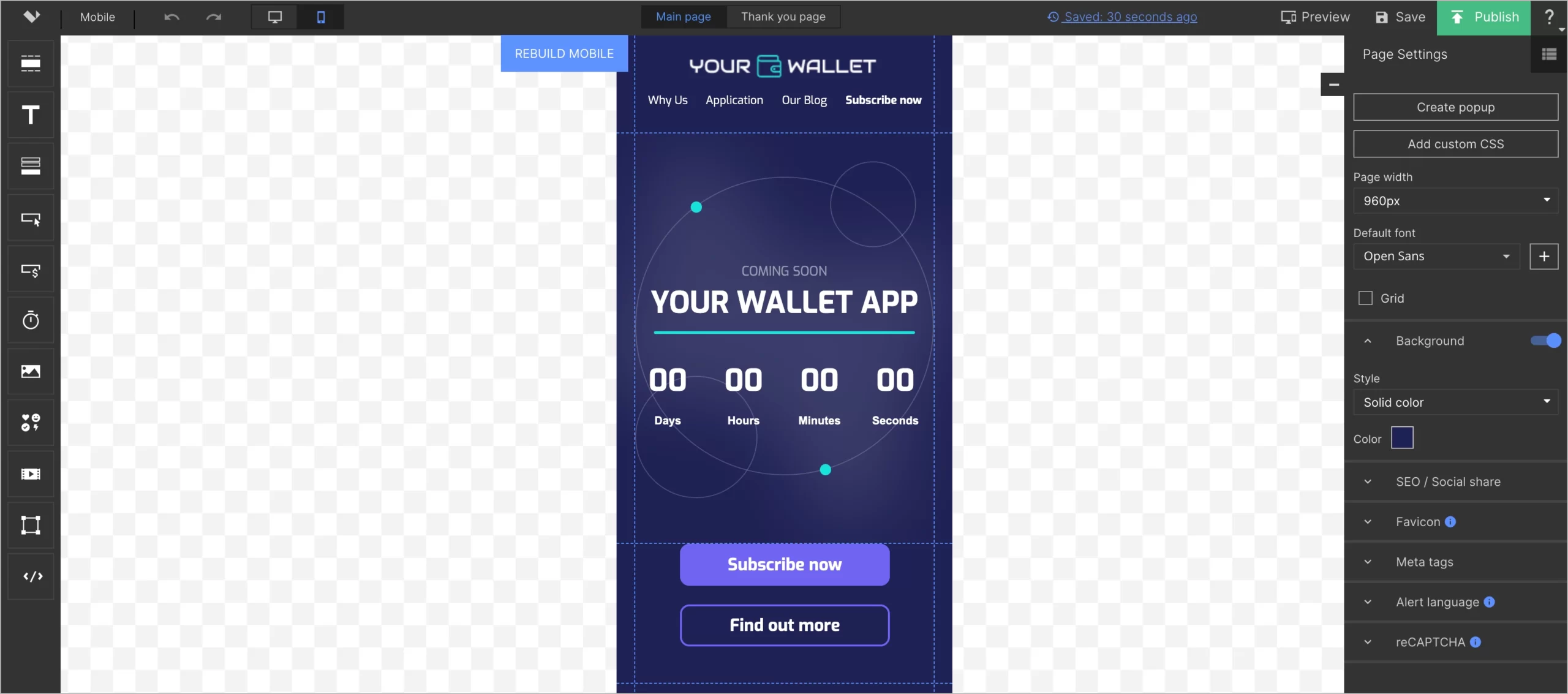 design elements edited on web mobile page