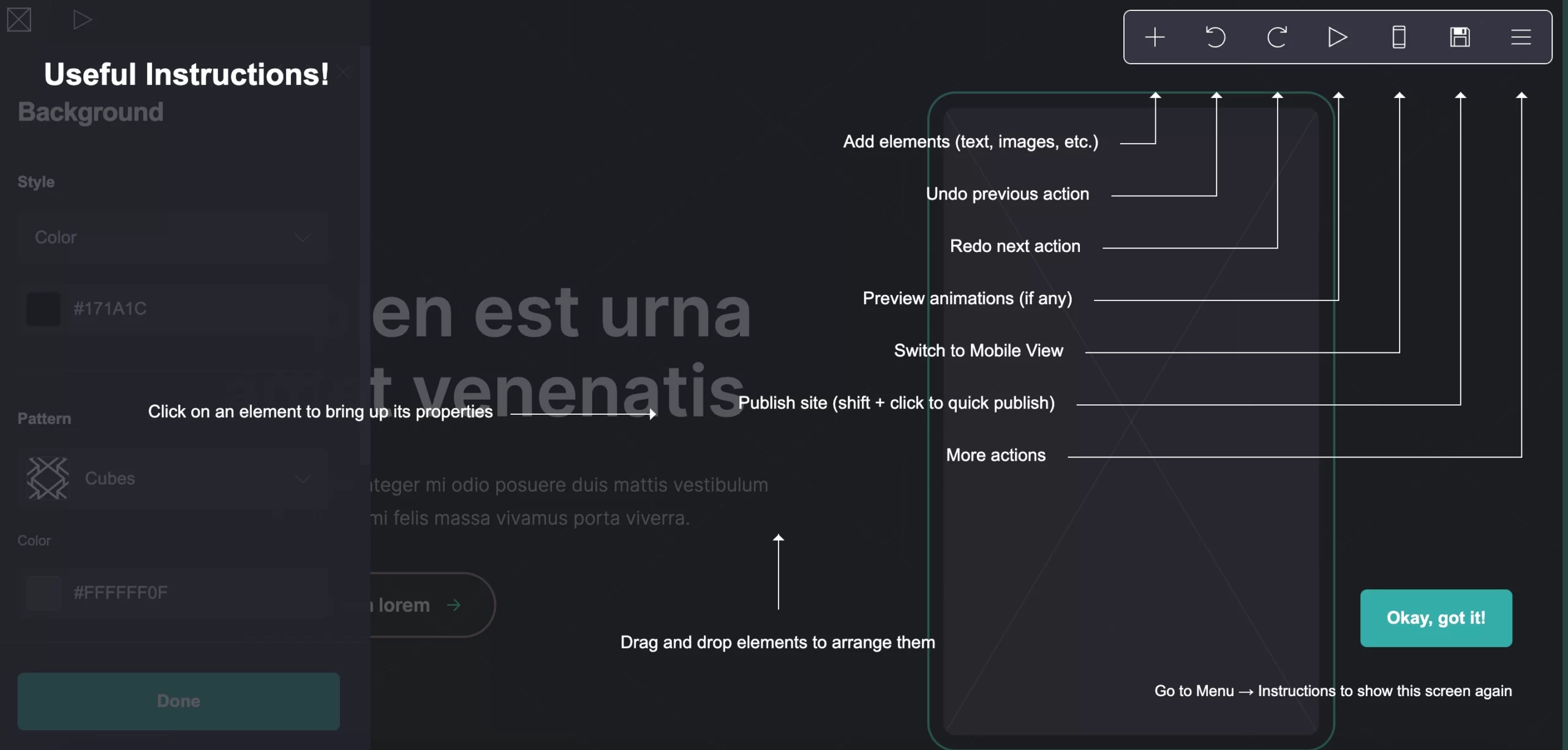 drag and drop interface in Carrd website builder