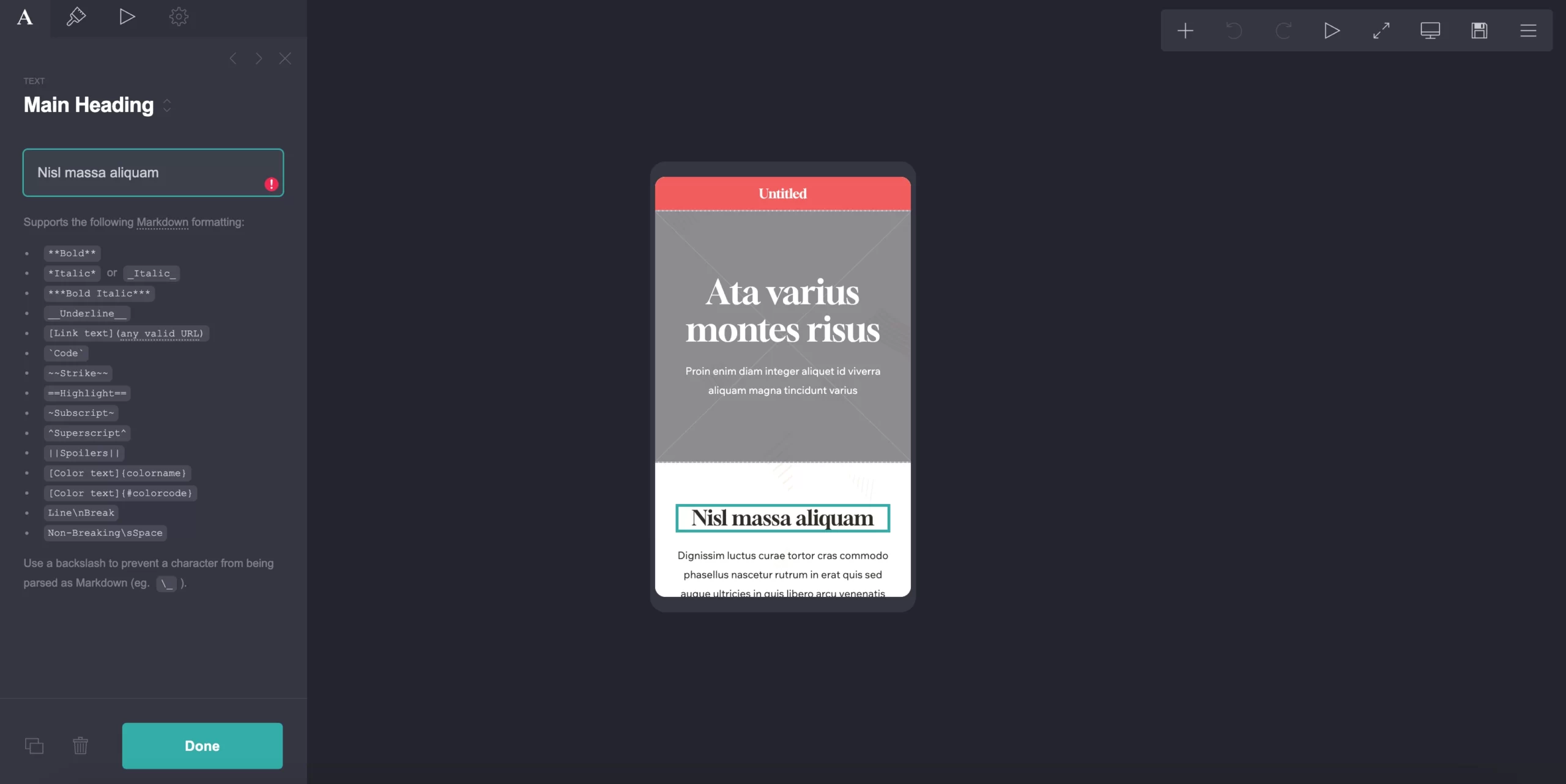 mobile website view in Carrd builder