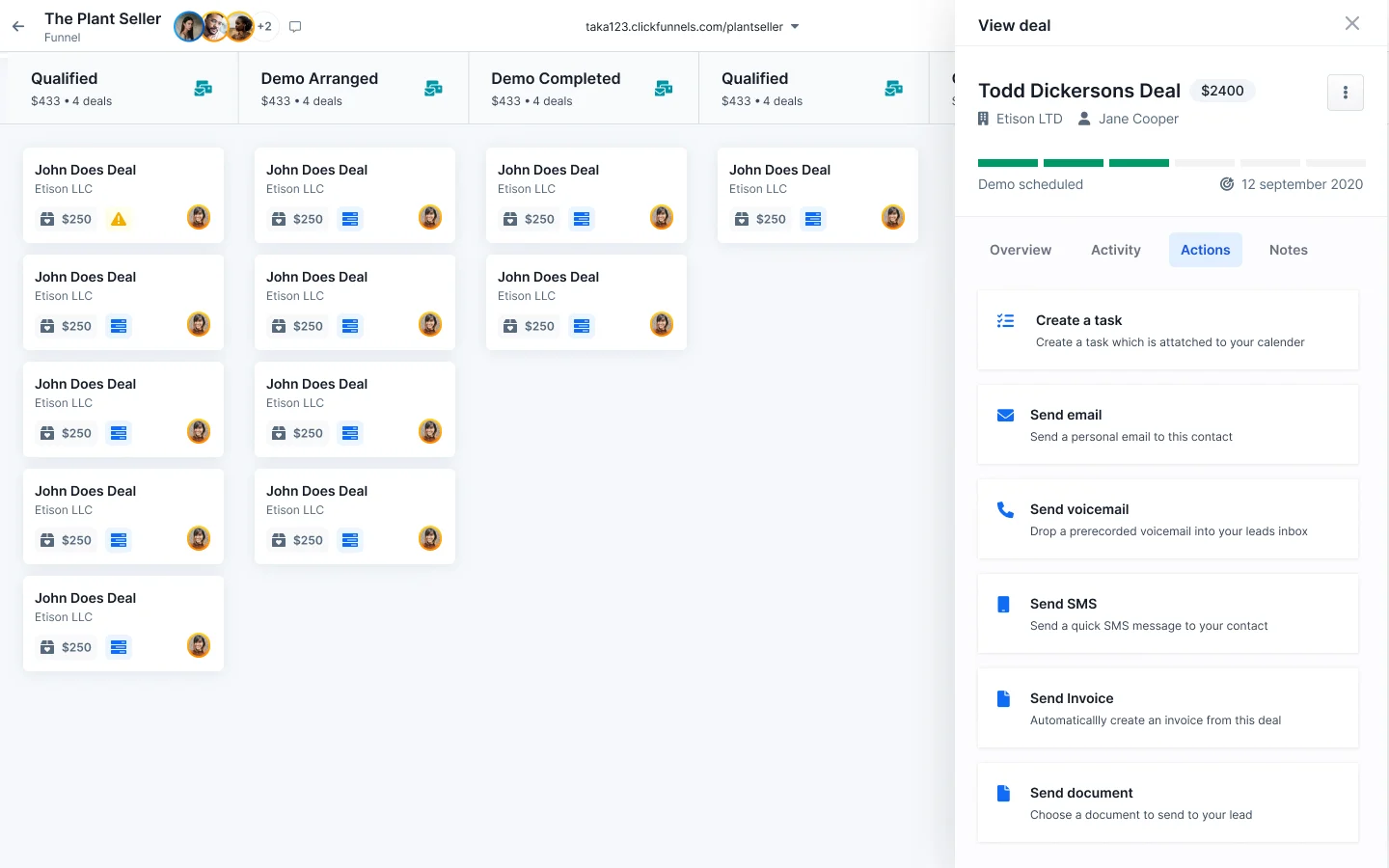 internal CRM dashboard for sales team in ClickFunnels