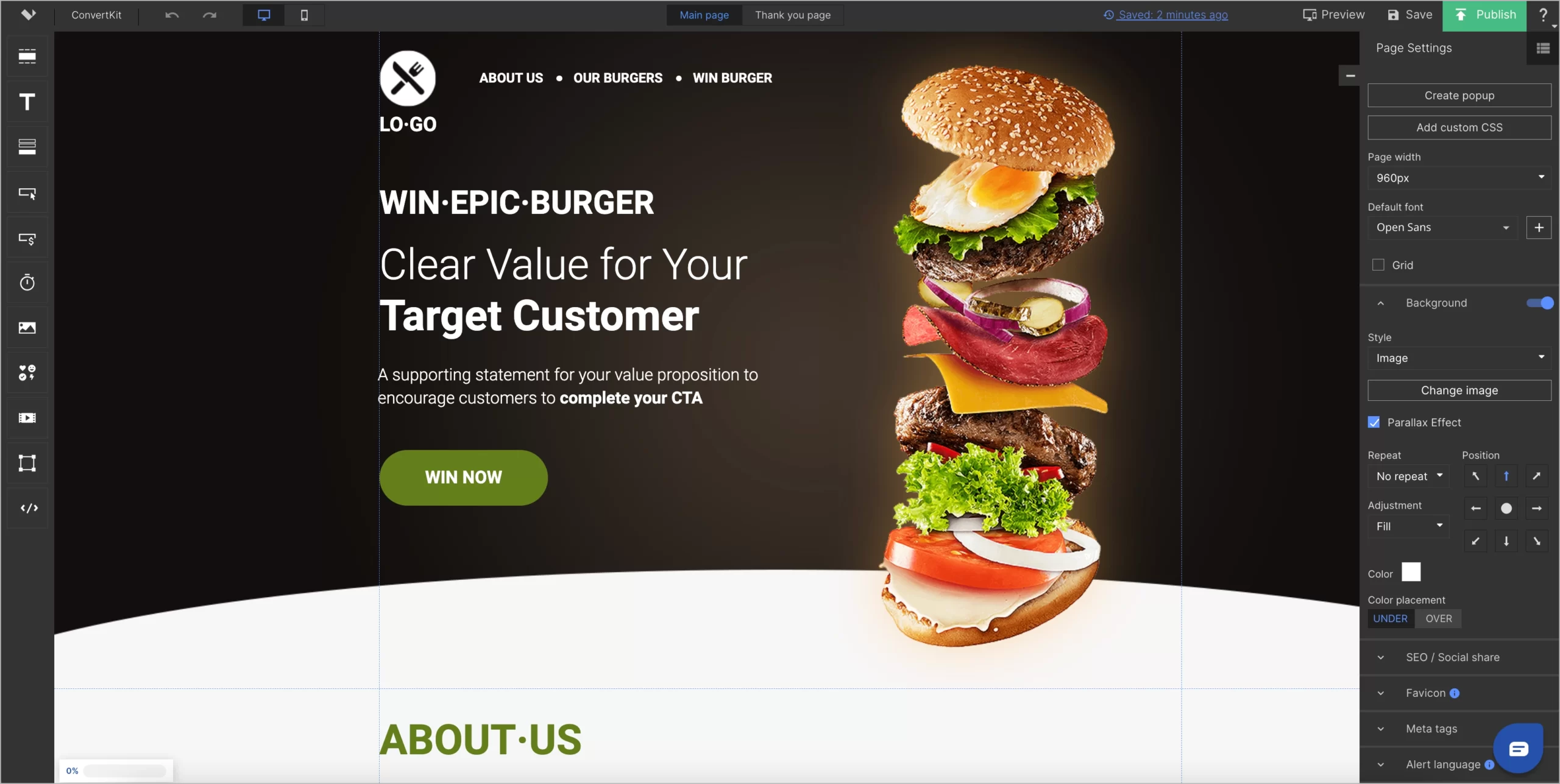landingi editor as ConvertKit alternative
