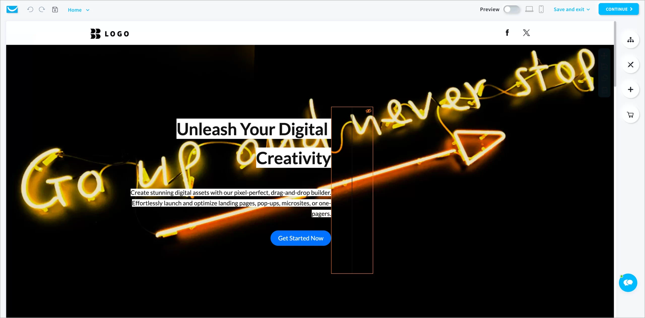 kreator stron GetResponse AI z funkcją "przeciągnij i upuść"
