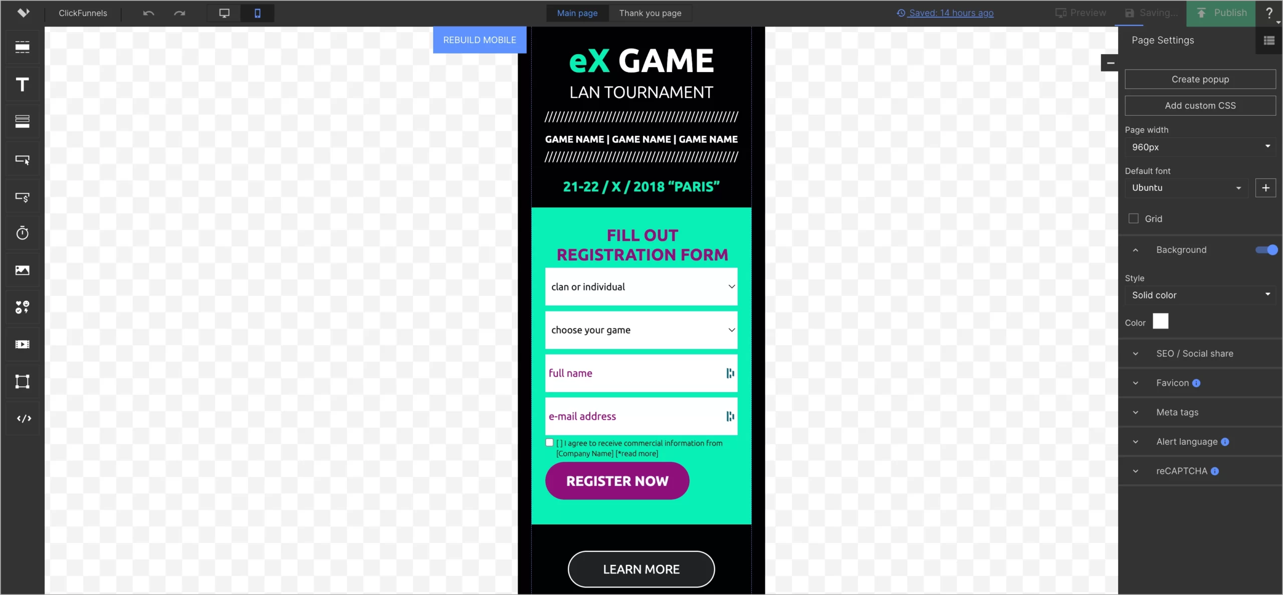 mobile view editor in Landingi