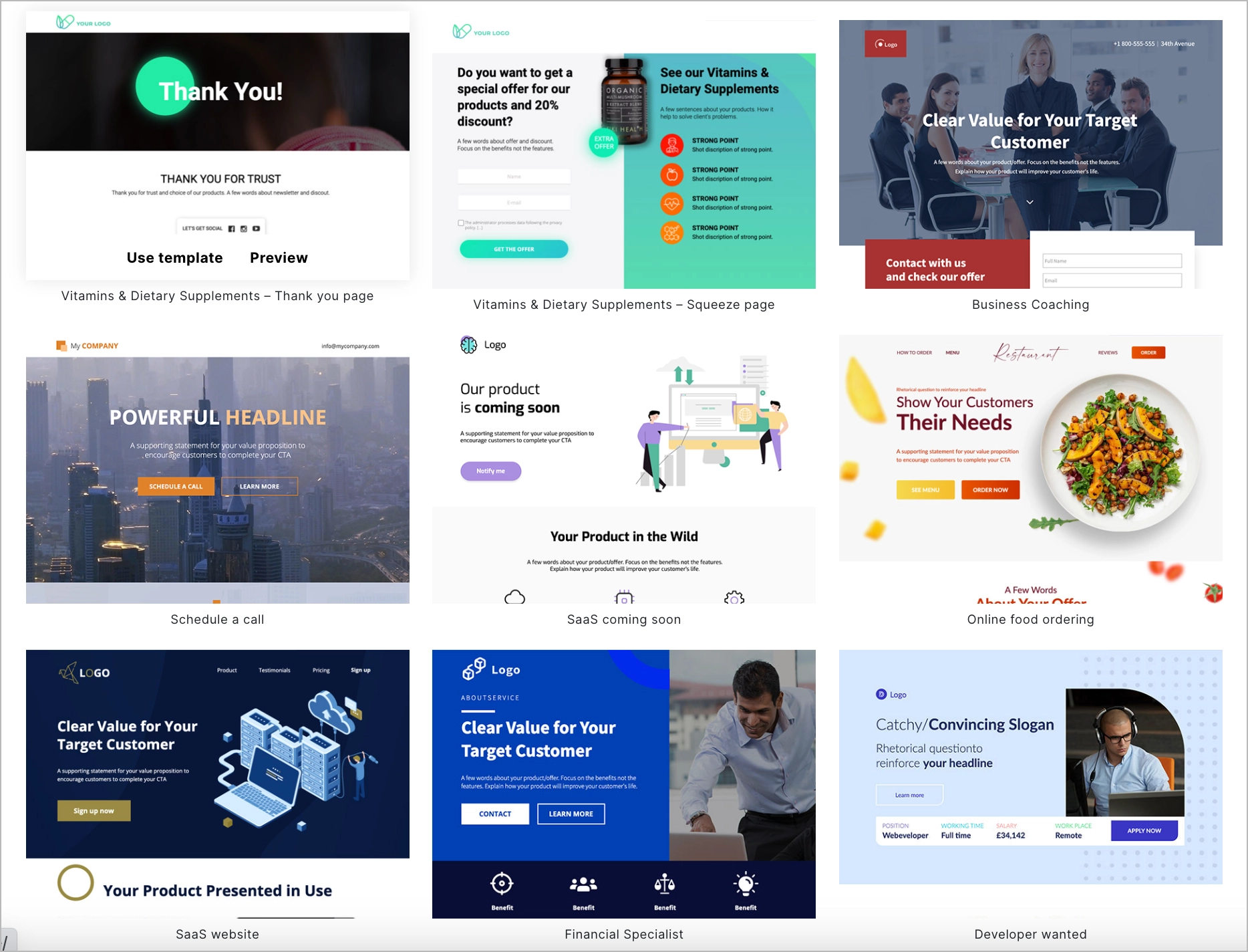 ótimos modelos de construtor de landing page