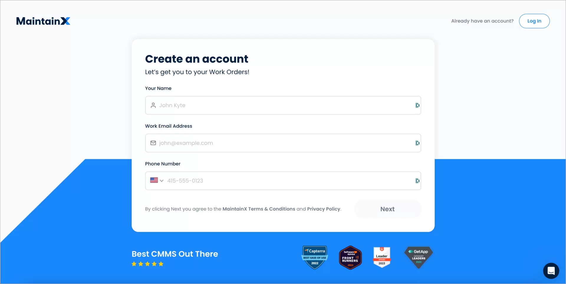 good landing page for registration