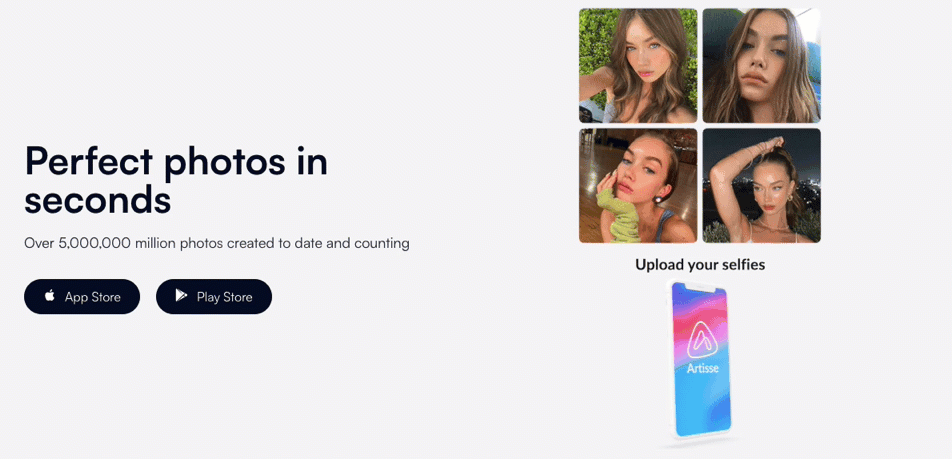 application landing page Artisse