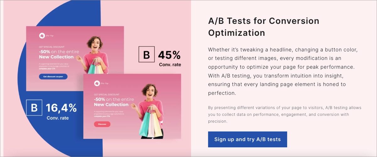 Landingi's A/B testing feature