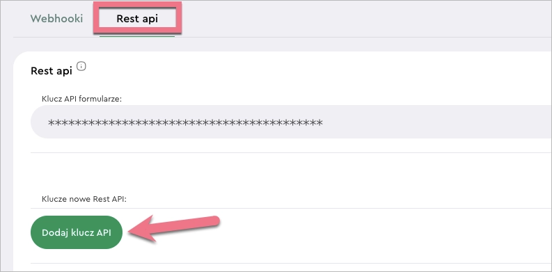 Dodawanie nowego klucza API w SARE