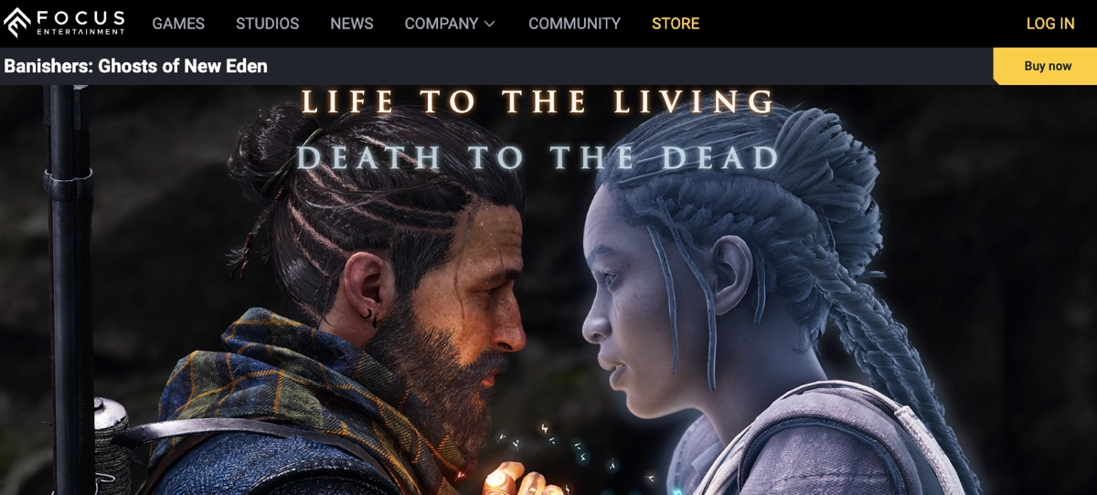 Exemplo de jogo landing page: Banishers: Ghosts of New Eden