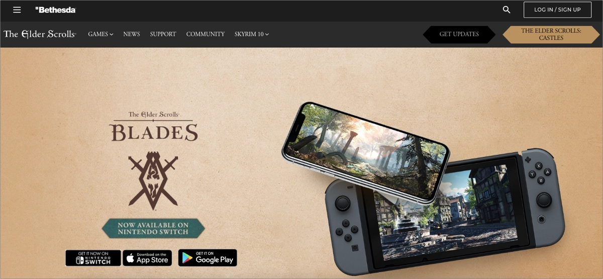 Exemplo de jogo landing page: The Elder Scrolls: Blades