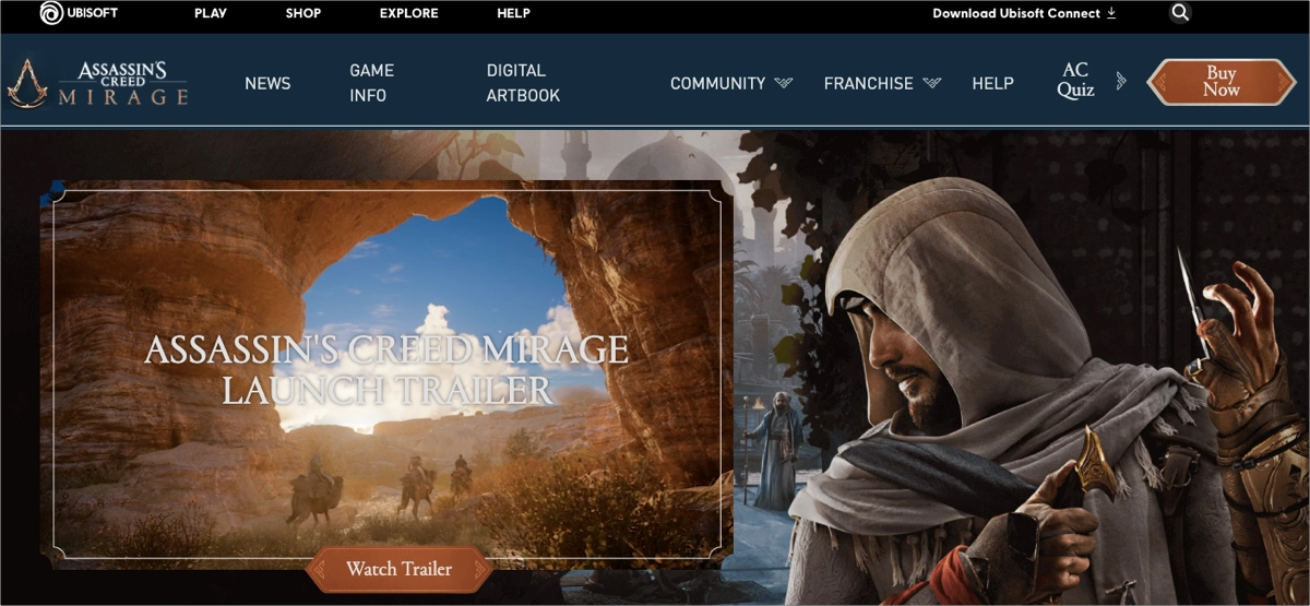 Exemplo de jogo landing page: Assassin's Creed: Mirage