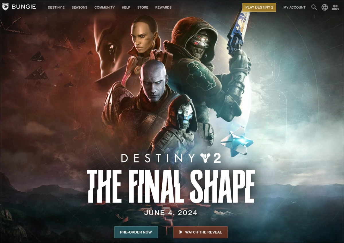 Jogos landing page: Destiny 2: A Forma Final