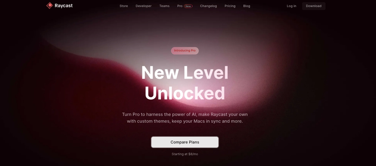 Raycast Pro Example of Software Landing Page