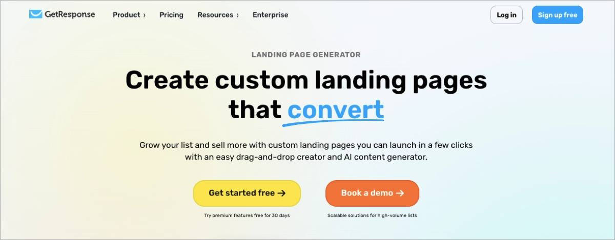 getresponse landing page creator