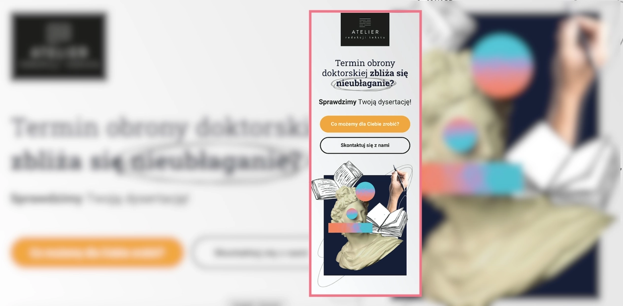 mobile landing page example atelier redakcji tekstu