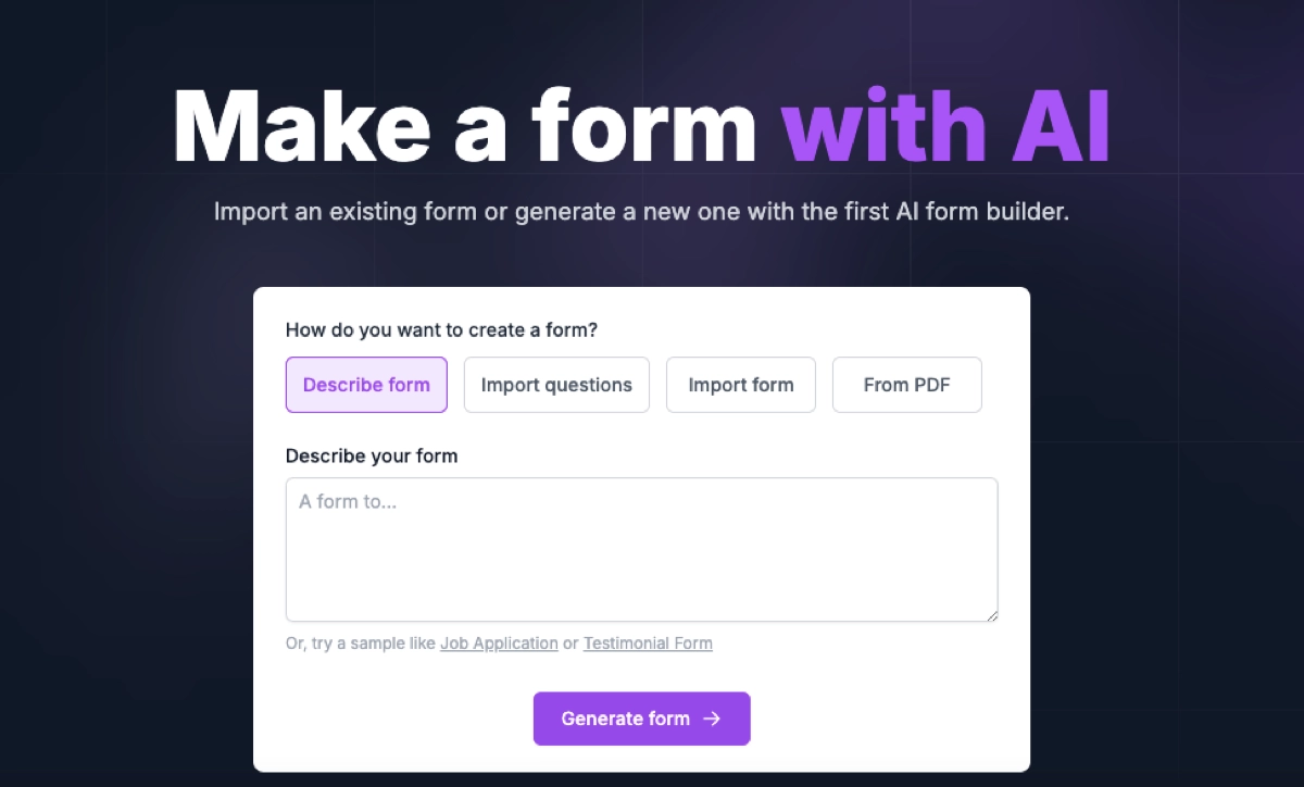 Creatore di moduli AI Fillout