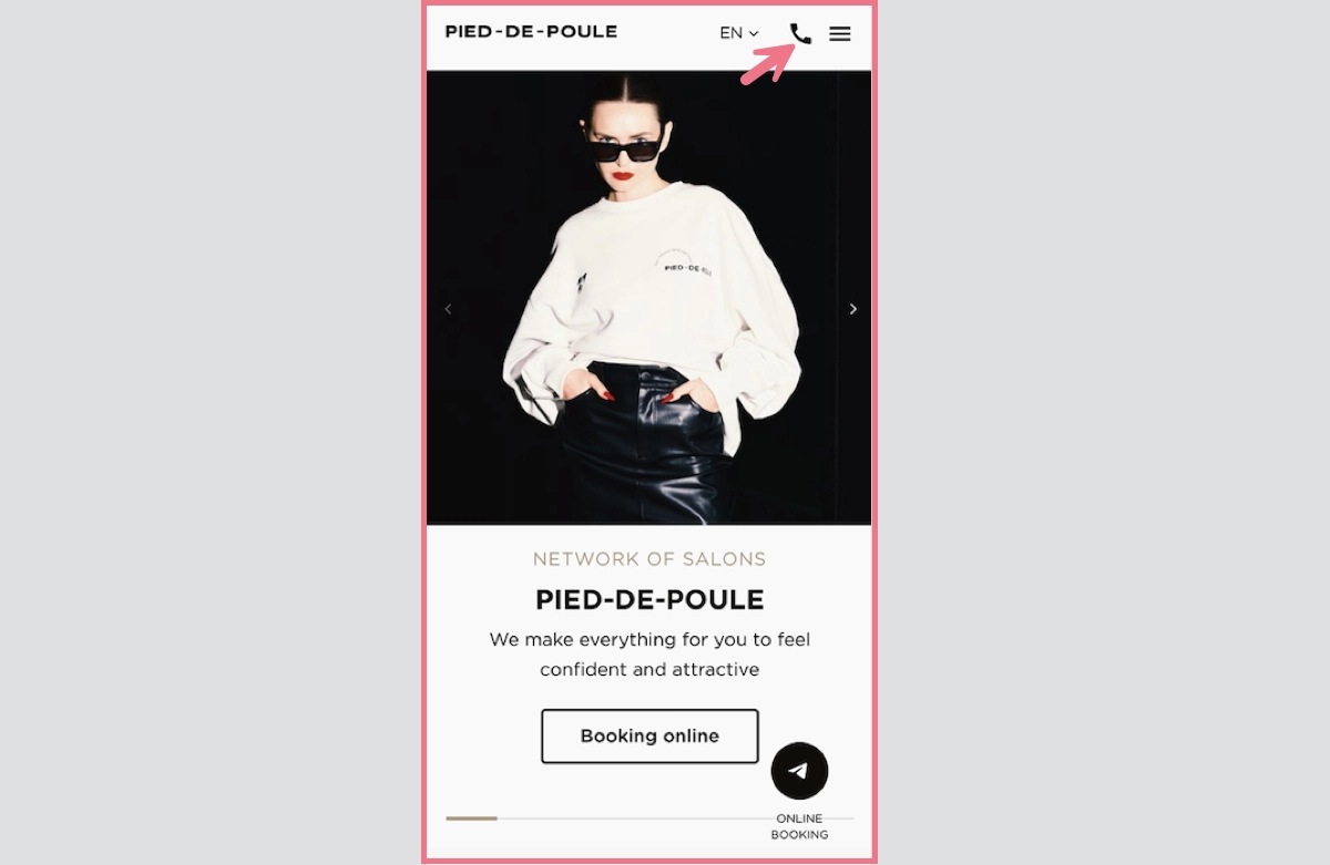 mobile landing page view with woman