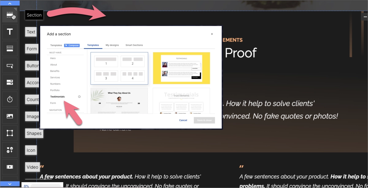 testimonials section