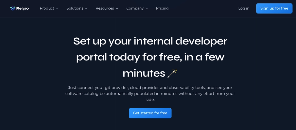 Rely.io - um exemplo de landing page de avaliação gratuita