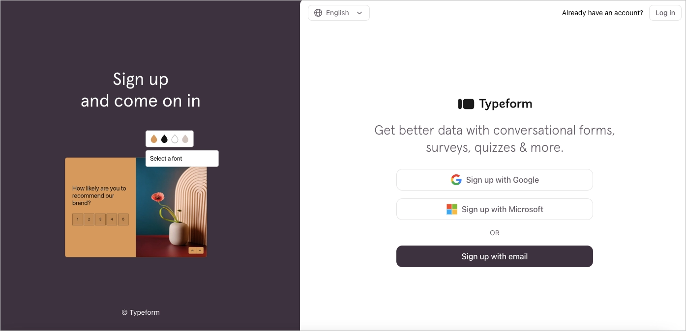 sign up landing page example