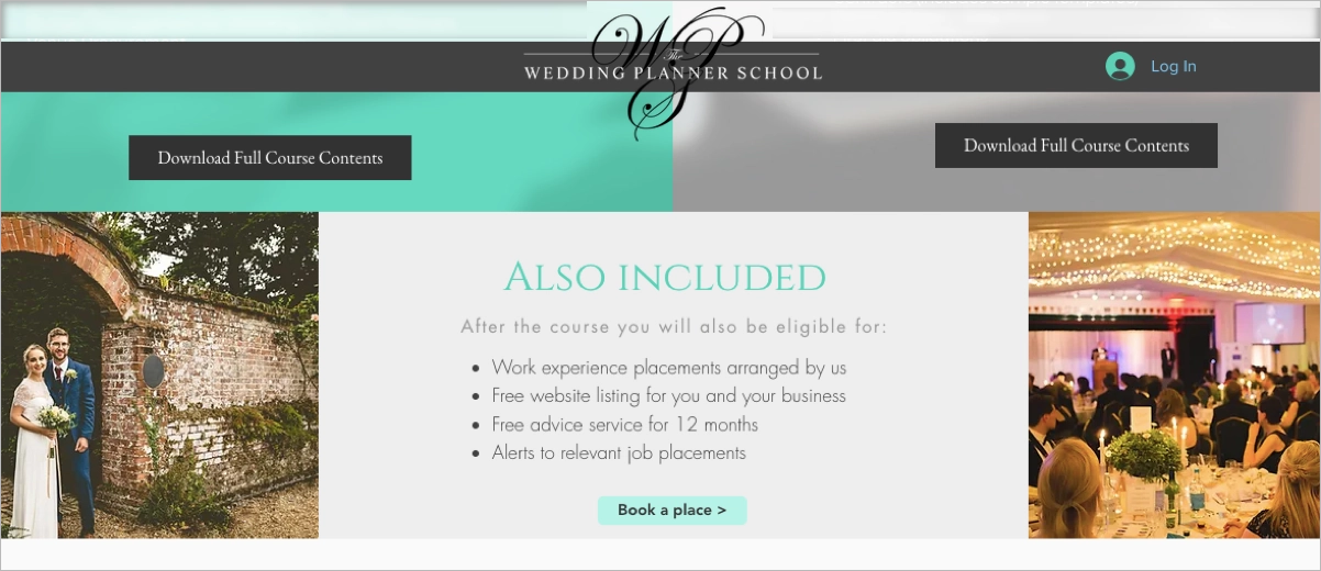 Training event landing page Wedding Planner School