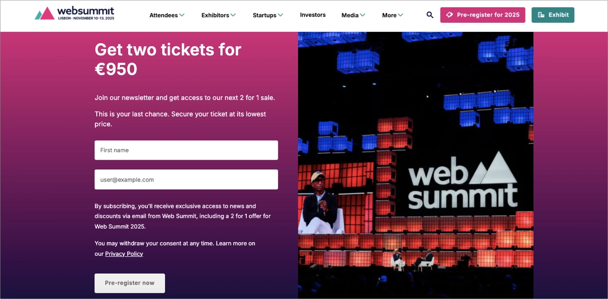 dedicated event page