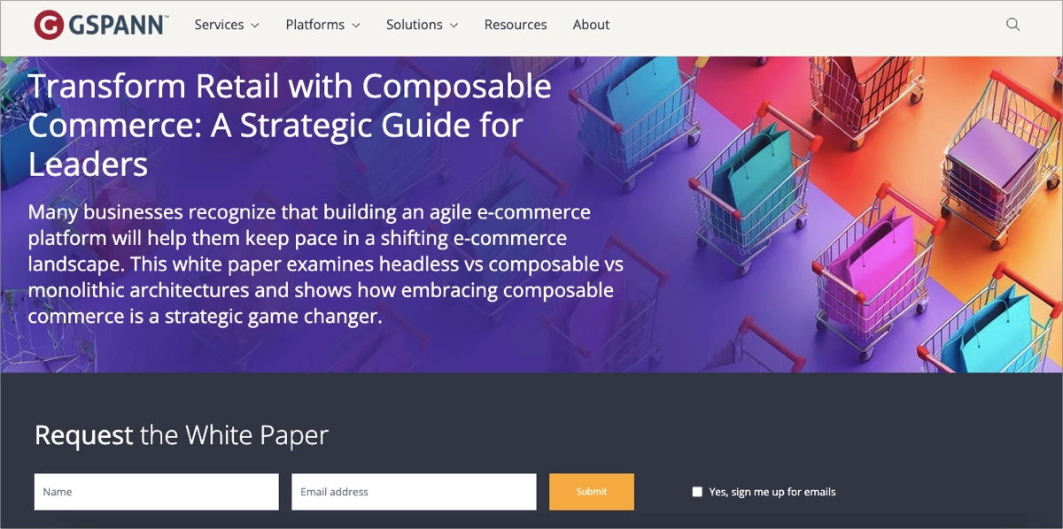 landing page for a white paper design
