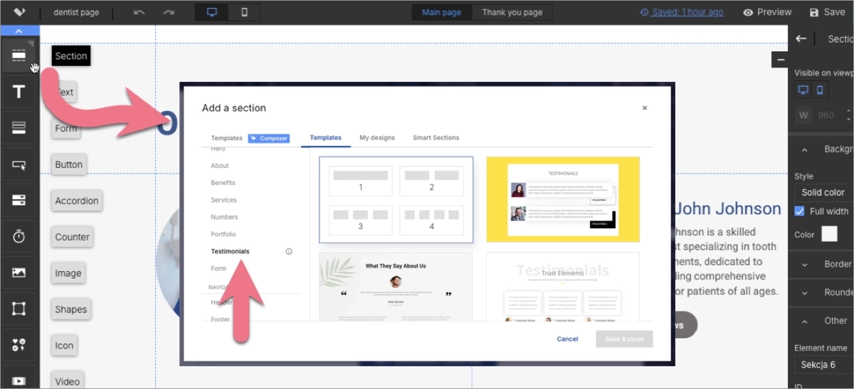 Testimonials section on your page