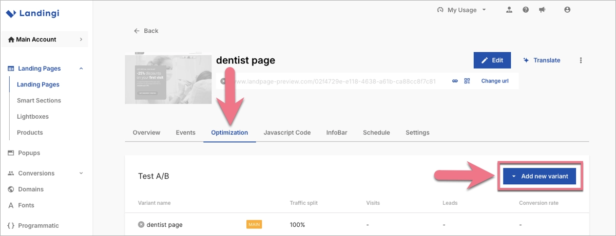 A/B testing in Landingi