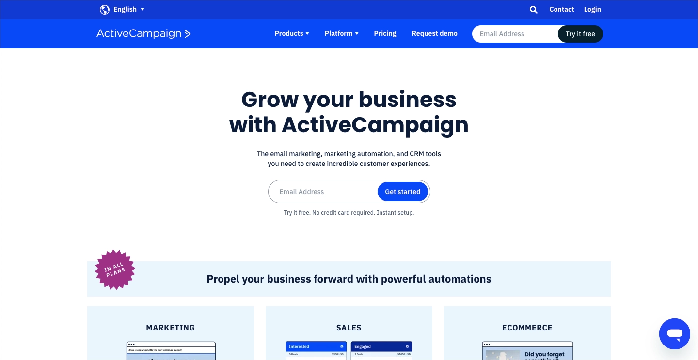 ActiveCampaign homepage
