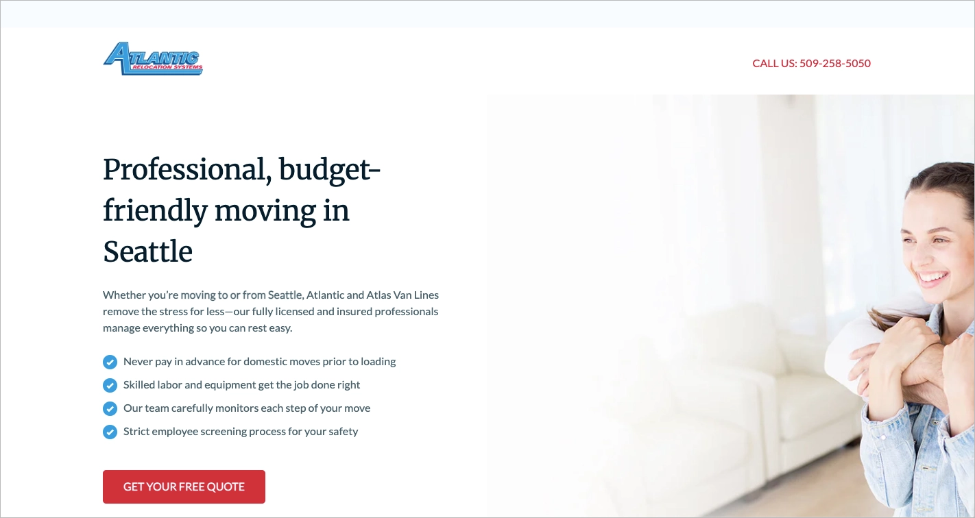 Relocation service landing page