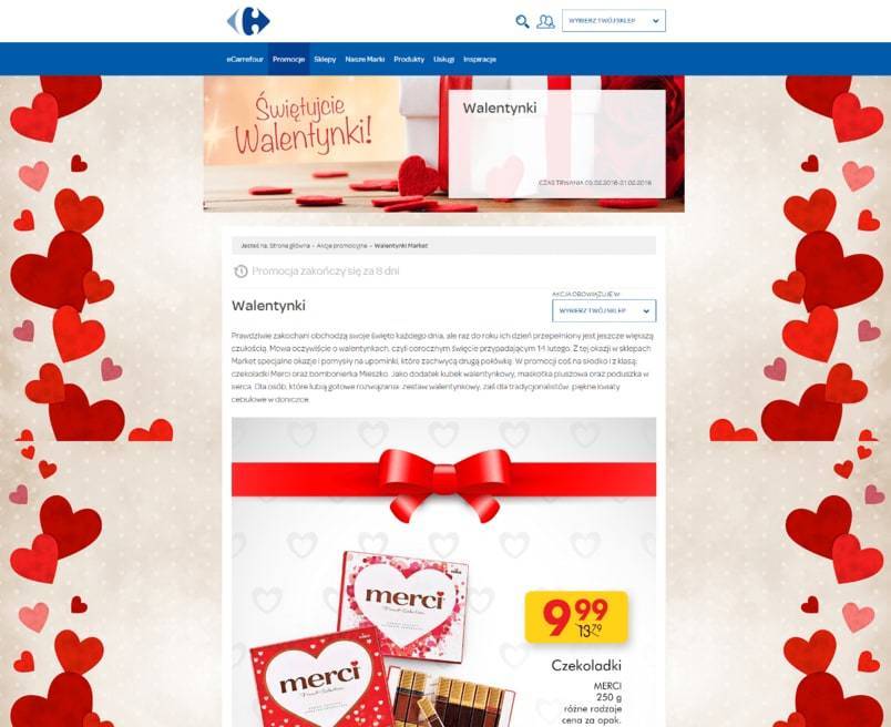Landing page przygotowany przez sieć sklepów Carrefour z okazji walentynek