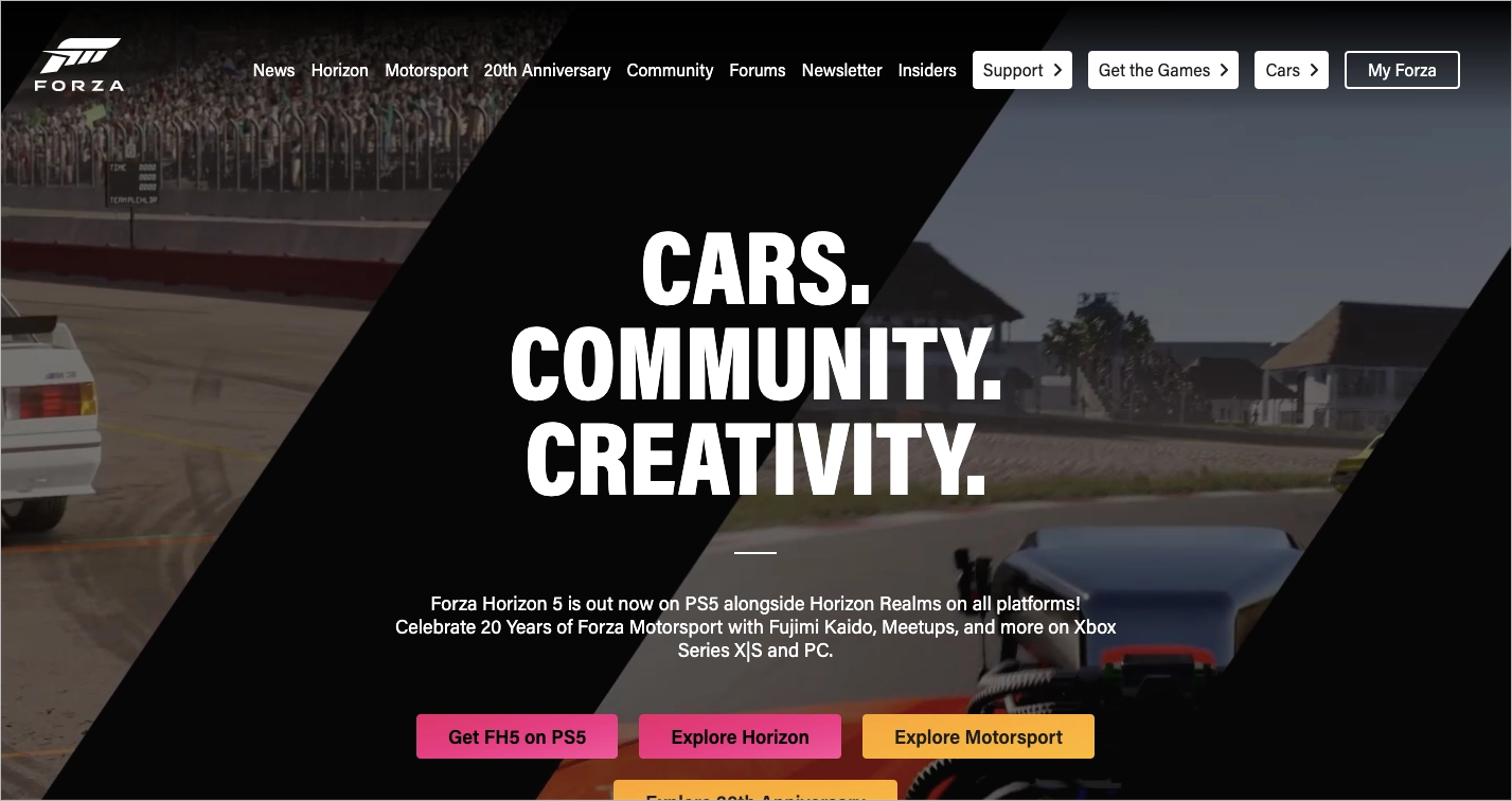Exemplo de jogo landing page: Forza Motorsport