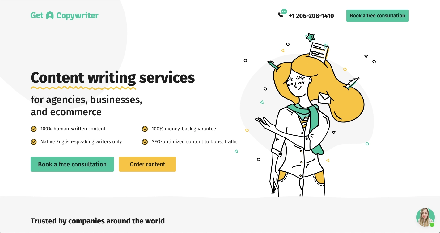 Copywriting landing page example