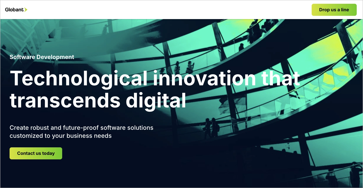 Software development landing page example