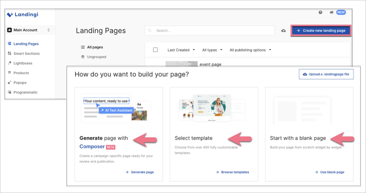 page creation in Landingi