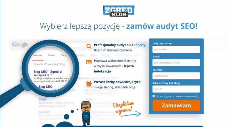 Strona docelowa firmy SEO Zgred