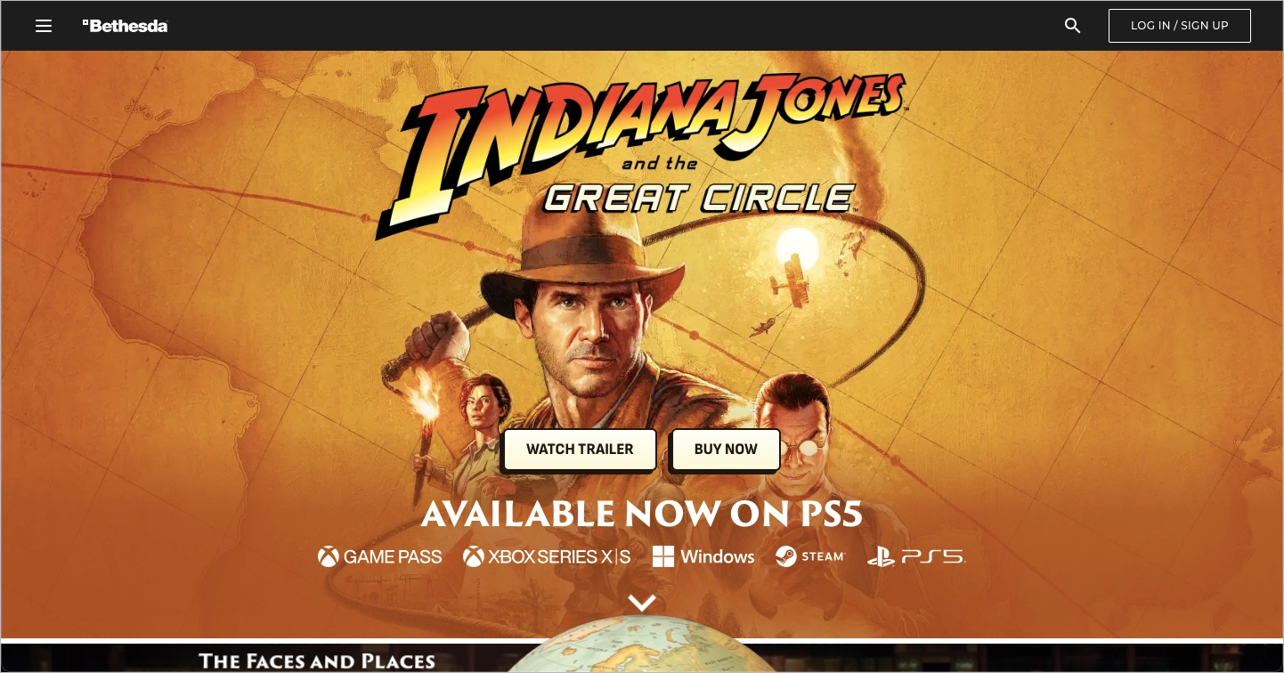 Um dos melhores exemplos de jogos landing page: Indiana Jones