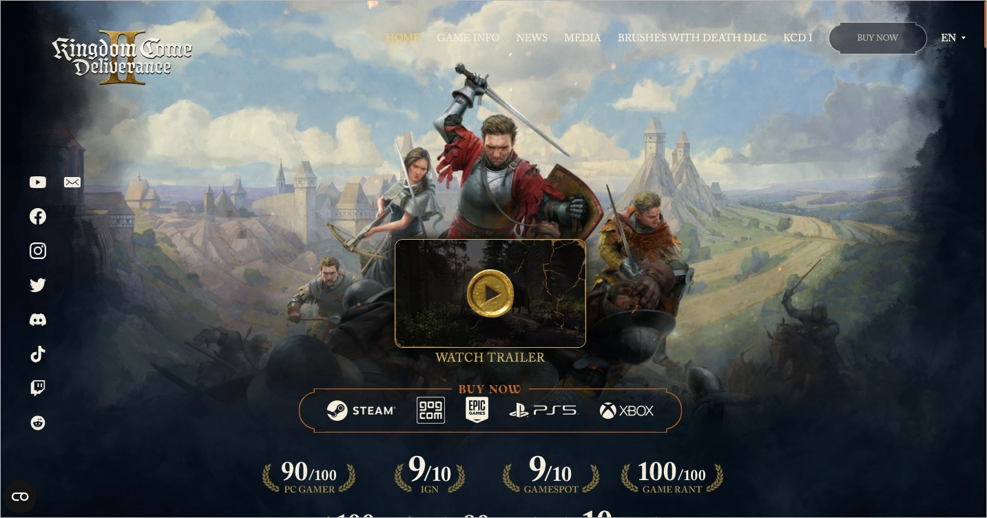 Exemplo de jogo landing page com ótimo design: Kingdom Come