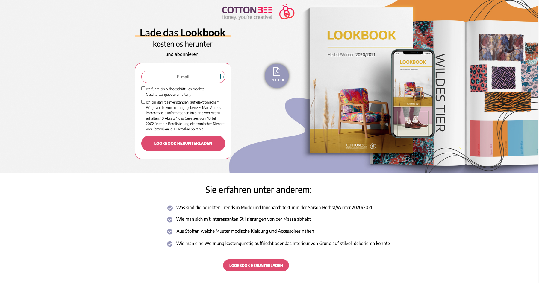 CottonBee landing page DE