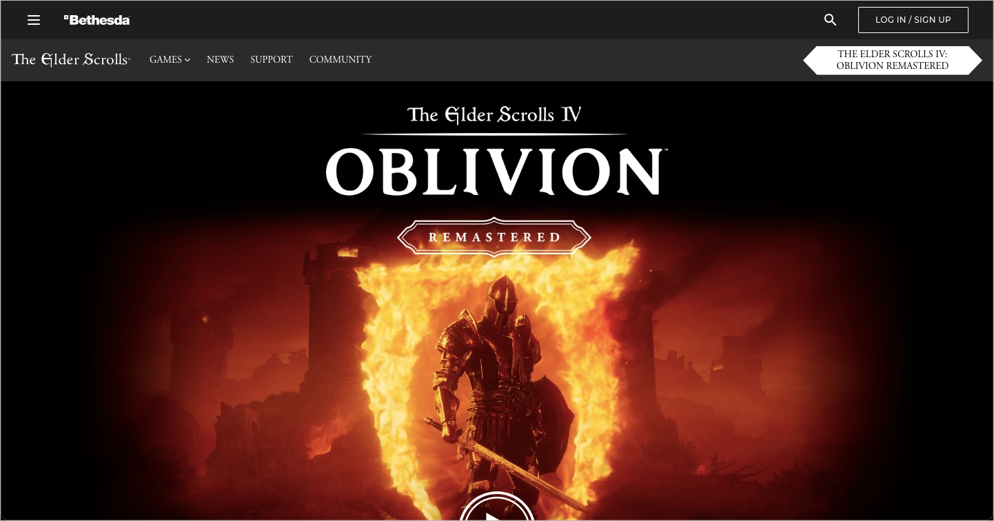 Exemplo de jogo landing page - The Elder Scrolls IV: Oblivion Remastered