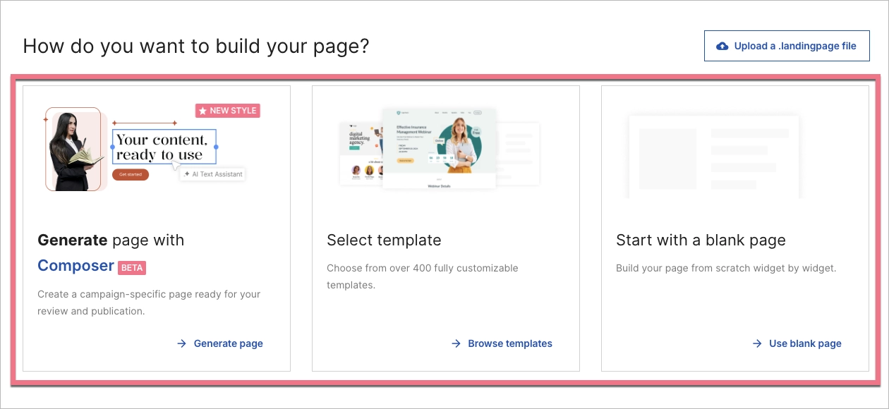 Three methods of build a landing page in Ladningi