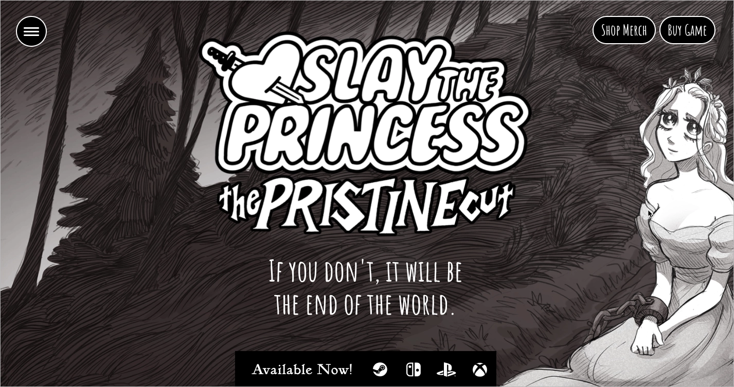 Exemplos de jogos landing page para inspiração: Slay the Princess